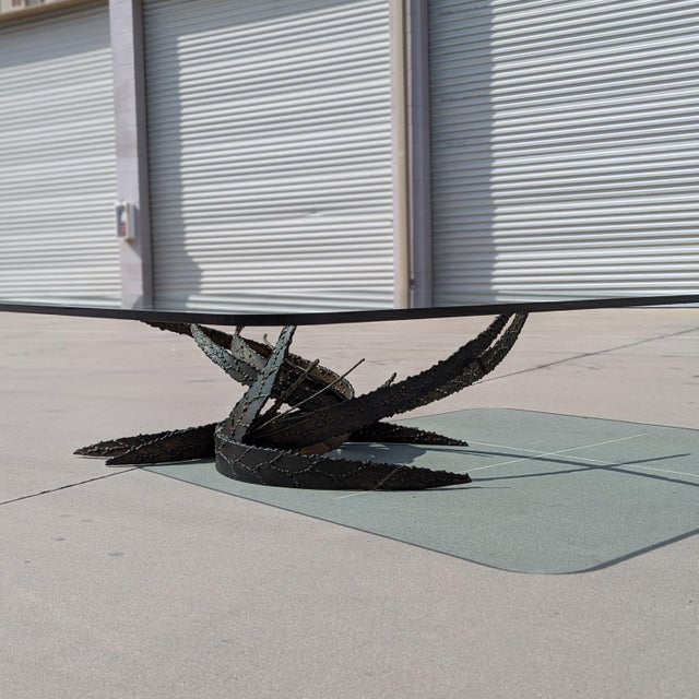 1972 Silas Seandel Brutalist Torch-Cut Iron and Glass Coffee Table For Sale - Image 16 of 18
