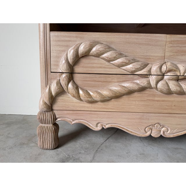 1980s Vintage Hollywood Regency Hand-Carved Wood Rope & Tassel Commode For Sale - Image 5 of 12