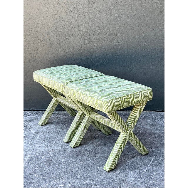 Vintage X Bench in Quadrille Alan Campbell “Zig Zag” For Sale - Image 9 of 12
