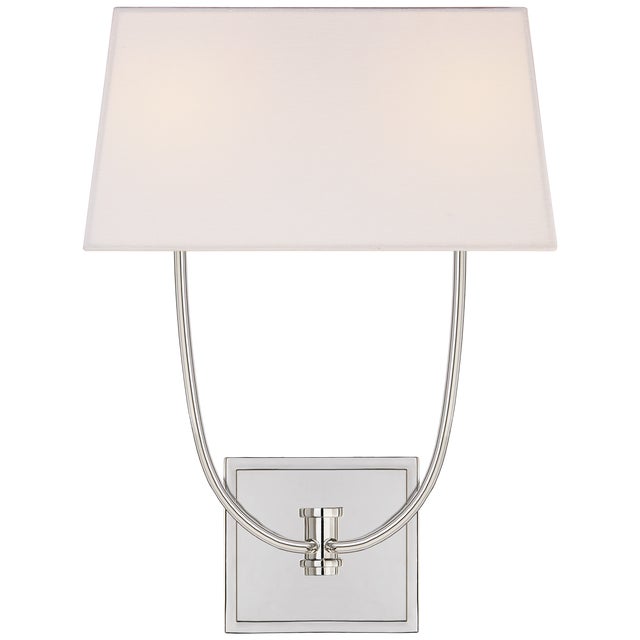 Venini Double Sconce in Polished Nickel with Linen Shade Designer: Chapman & Myers Height: 18" Extension: 5.5" Backplate:...