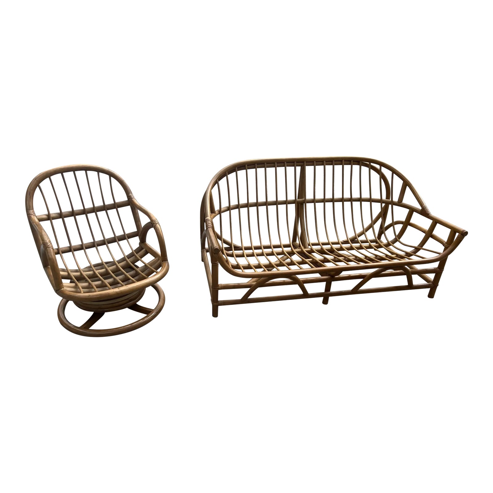 Mid 20th Century Vintage Bamboo Rattan Sofa and Chair Set Chairish