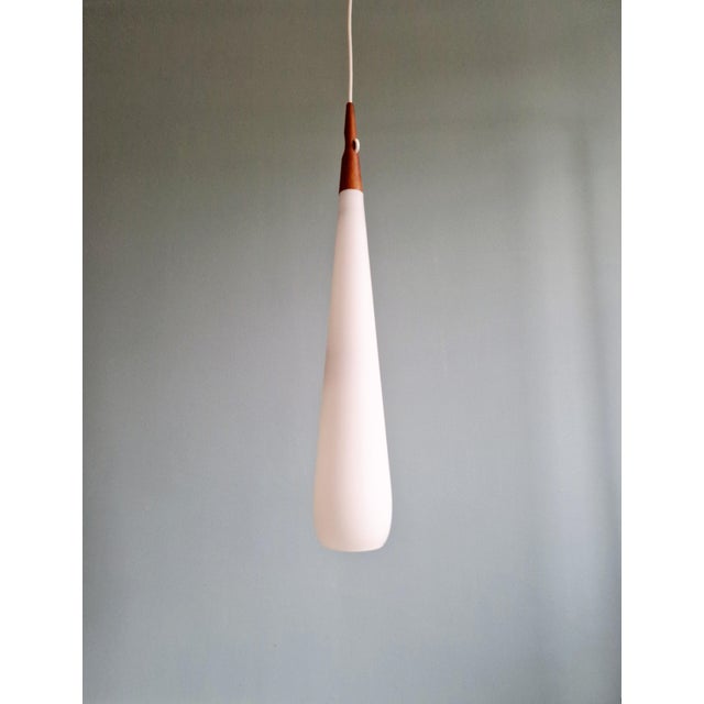 Scandinavian Suspension in White Opaline Glass & Teak by Uno & Östen Kristiansson for Luxus, 1960s For Sale - Image 14 of 14