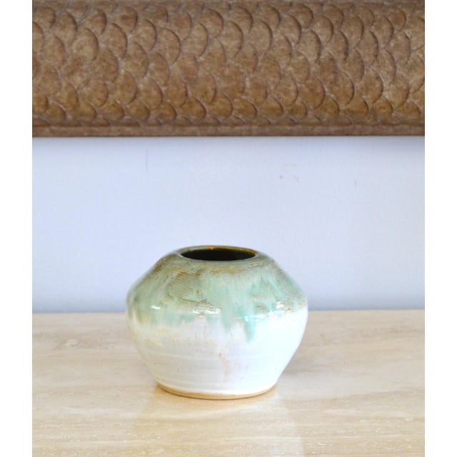 Mid-Century Modern Mid-20th Century Studio Piece Pottery Light Green Beige Brown Vase Vessel For Sale - Image 3 of 12