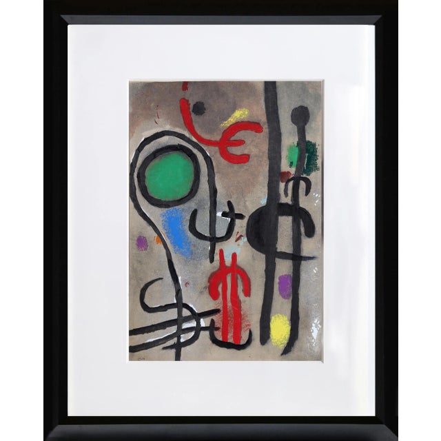 "Cartones 23: Femme Oiseau Dans La Nuit" Framed Lithograph by Joan Miro For Sale