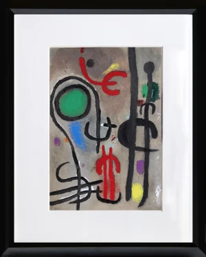 "Cartones 23: Femme Oiseau Dans La Nuit" Framed Lithograph by Joan Miro