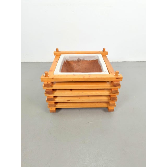 Large Vintage Pine and Earthware Planter, Denmark, 1970 For Sale - Image 4 of 8