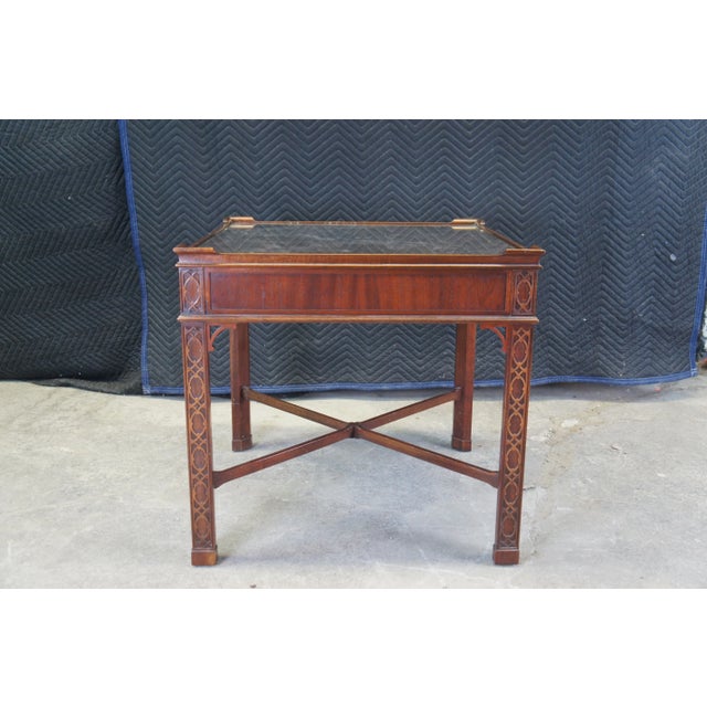 Late 20th Century Vintage Baker Chinese Chippendale Mahogany Carved Square End Table with Glass Top For Sale - Image 9 of 13
