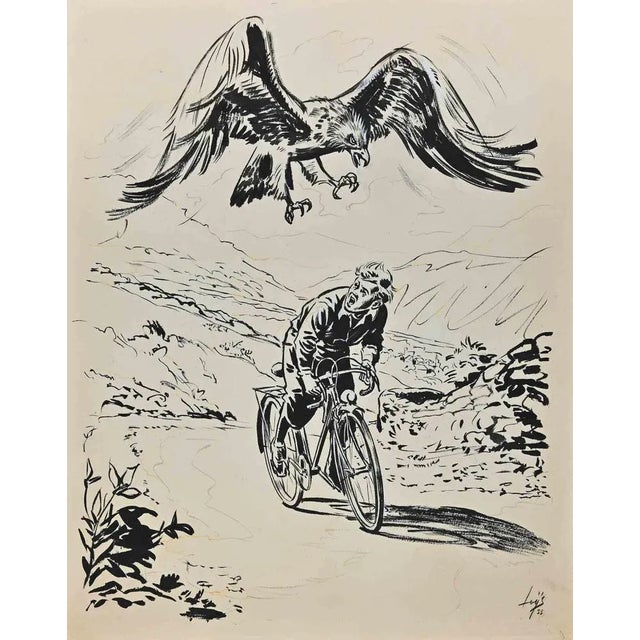 Rider is an original drawing in ink and watercolor realized by Michael Loys in the 20th Century. Good conditions. The...