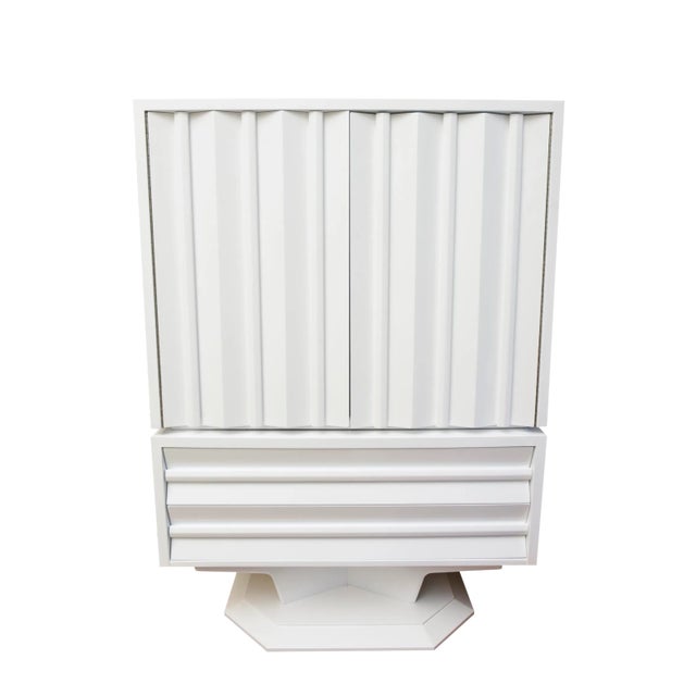 Vintage White Lacquered Wood Sculptural Cabinet, Dresser or Dry Bar, 1970's For Sale