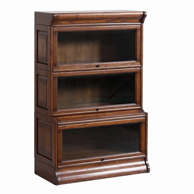 Mission 3 Stack Oak Barrister Bookcase - Beveled Glass Walnut For Sale In Chicago - Image 6 of 14