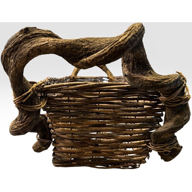 Rustic Handcrafted Woven Willow Long Trough Basket with Sculptural Root Handles A striking celebration of organic texture...