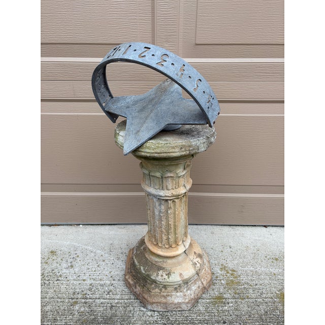 Vintage English Country Classical Iron Garden Sundial on Corinthian Column Pedestal For Sale - Image 9 of 10