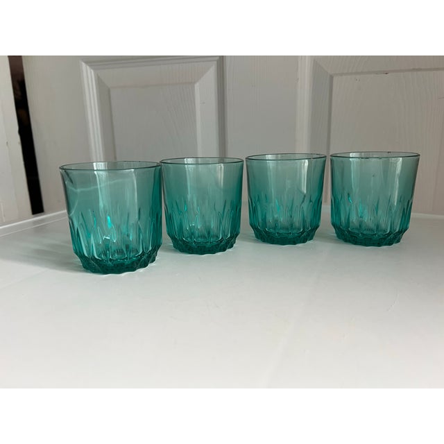 Vintage Luminarc Cristal D'Arques-Durand Teal Aqua from France Glasses. They are marked Luminarc on the bottom.