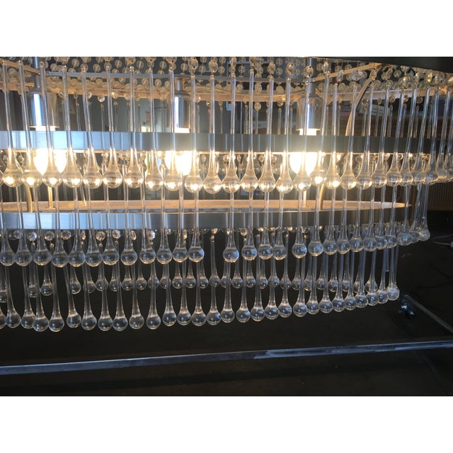 1990s 1990s Mid-Century Modern Glass Bead and drops Chandelier Large Satin Nickel Frame For Sale - Image 5 of 18