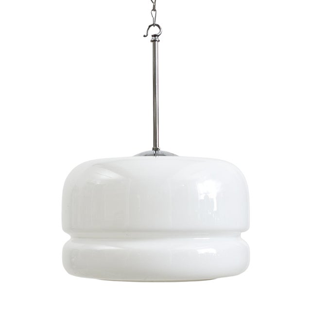 Large Opaline Pendant Light, 1950s For Sale