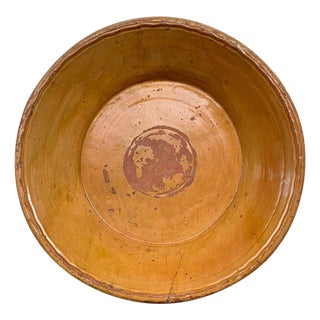 19th Century Spanish Hand Thrown and Glazed Mustard Brown Stoneware Pottery Bowl For Sale