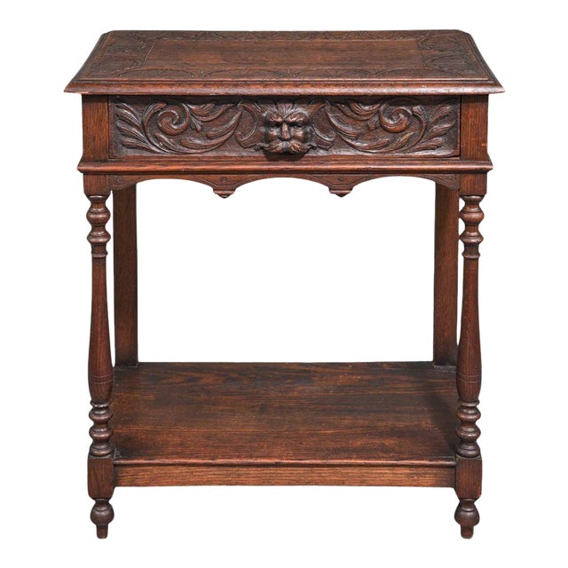 British Carved Oak Single Drawer Table C.1920's For Sale