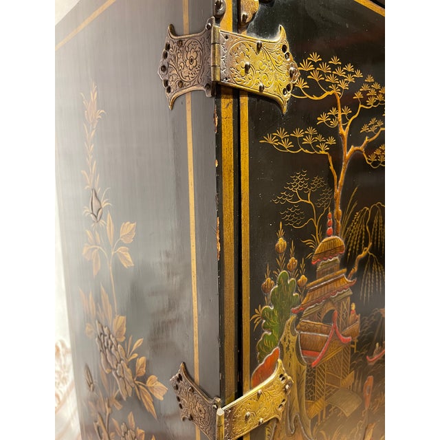 Black Exceptional Fitted Interior - English Chinoiserie Cabinet on Stand For Sale - Image 8 of 12
