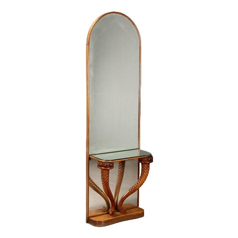 Oak Console Table with Mirror For Sale