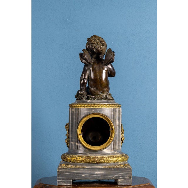 French Clock in Marble and Gilded Bronze with Putto, Late 19th Century For Sale - Image 6 of 7