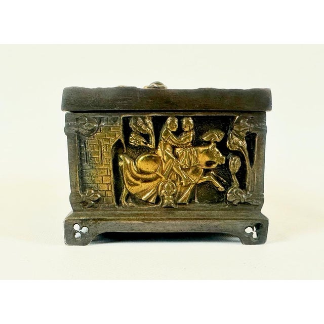 Antique Gothic Revival Bronze Jewelry Box with Religious Scenes, 19th Century For Sale - Image 6 of 16