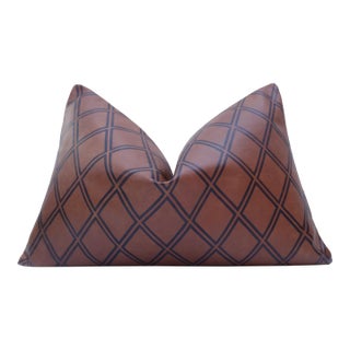 Luxury Brown Leather Geometric Throw Pillow 16x24 | Handmade Modern Designer Lumbar Cushion For Sale