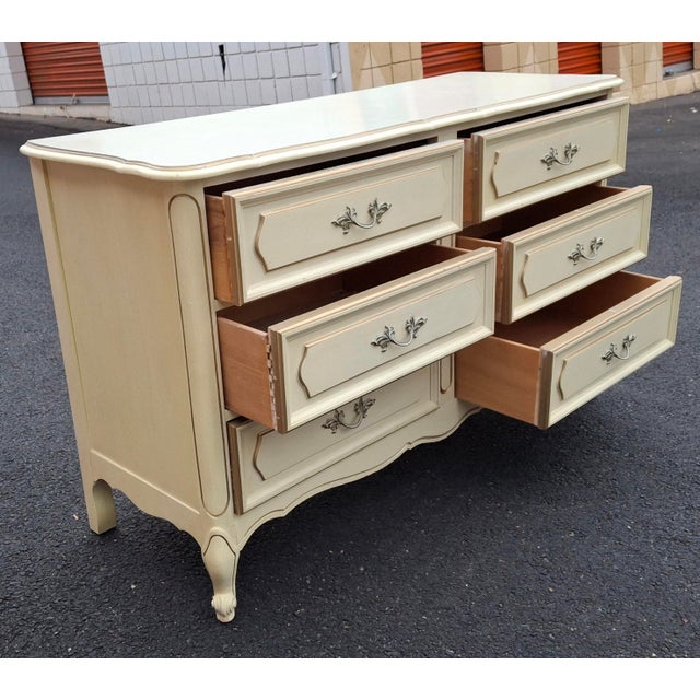 Mid 20th Century French Provincial Style Cream Painted and Partial Gilt Double Dresser For Sale In Washington DC - Image 6 of 15