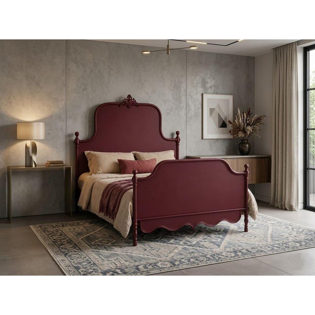 French Bed in Burgundy Lacquer, 1900s For Sale - Image 4 of 7