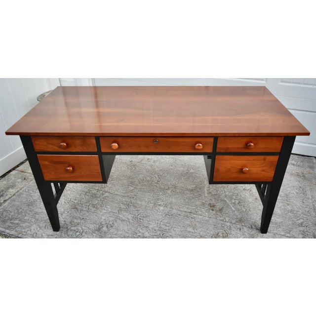Transitional Vintage Ethan Allen Transitional Style Black & Cherry Four Drawer Desk For Sale - Image 3 of 13