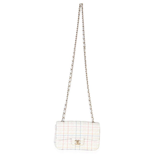 White White Multicolor Calfskin Tweed Print Mini Rectangular Flap Bag For Sale - Image 8 of 9