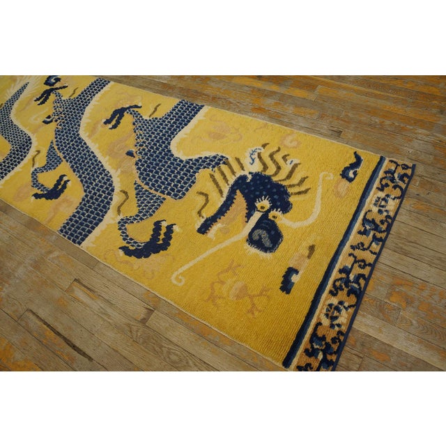 Mid 18th Century 1750s Yellow Dragon Antique Chinese Ningxia Pillar Rug 2' 9'' X 9' Handknotted Wool Carpet For Sale - Image 5 of 15