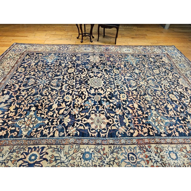 19th Century Persian Ziegler Mahal Sultanabad, Handwoven All-Over Pattern, Navy & Ivory, 9’ X 12’ For Sale In Chicago - Image 6 of 12