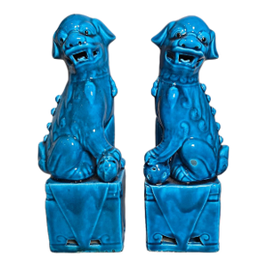 Vintage Pair of Turquoise Glaze Chinese Foo Dogs