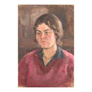 1970s Ukrainian Portrait Painting, Socialist Realism Art 47-31 For Sale