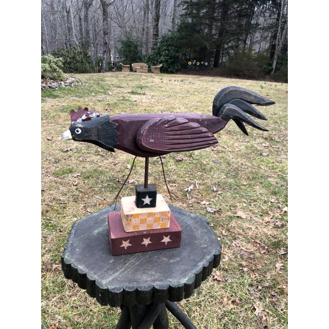 Late 20th Century Wood Carved Rooster on Stand For Sale - Image 4 of 8