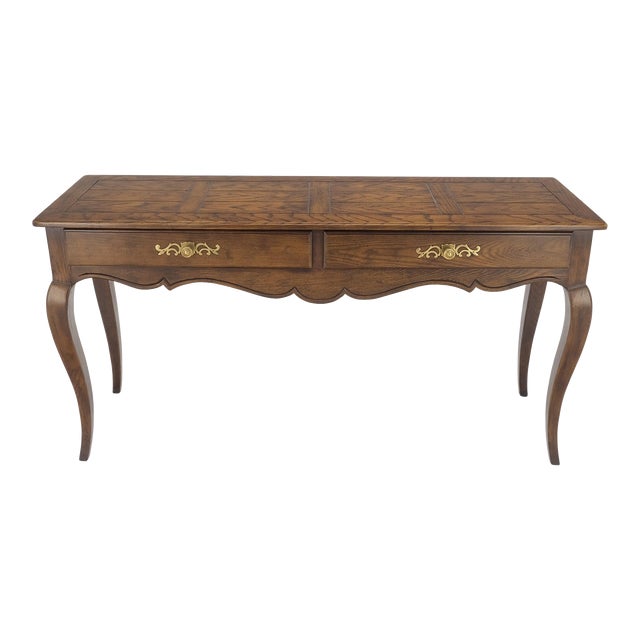 Henredon Country French Solid Oak 2 Drawer Cabriole Legs Console Sofa Table For Sale
