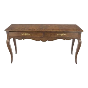 Henredon Country French Solid Oak 2 Drawer Cabriole Legs Console Sofa Table
