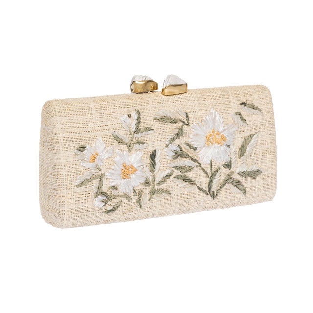 Contemporary Alessandra Embroidered Long Clutch in White / Natural For Sale - Image 3 of 7