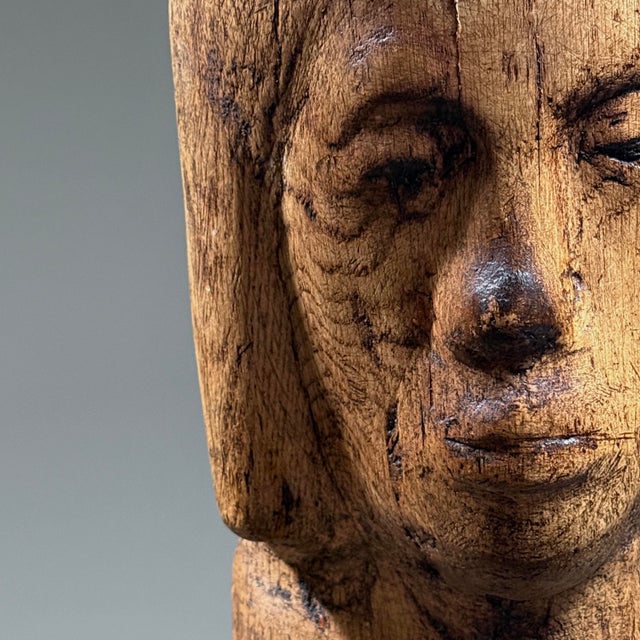 Vintage Hand Carved Folk Art Modernist Portrait Bust For Sale - Image 9 of 12