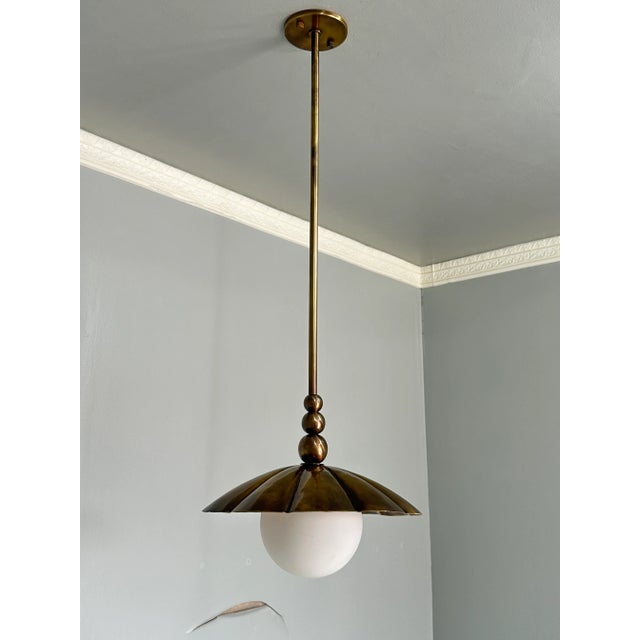 Not Yet Made - Made To Order Handcrafted Pure Brass Pendant Light Dome Shade Vintage Milk Glass Globe Design For Sale - Image 5 of 6