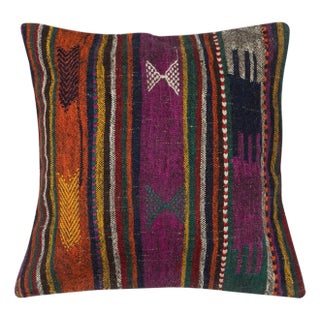 24"x24" Handmade Kilim Cushion Cover. Vintage Accent Pillow. Rustic Throw Pillow For Sale