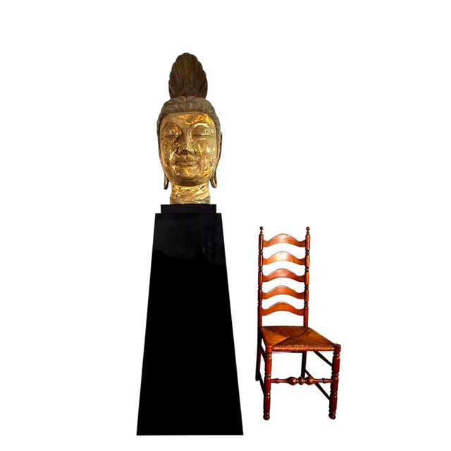 Early 21st Century Monumental Thai-Style Buddha Head Sculpture on Lacquered Pedestal, 80"h For Sale - Image 5 of 13