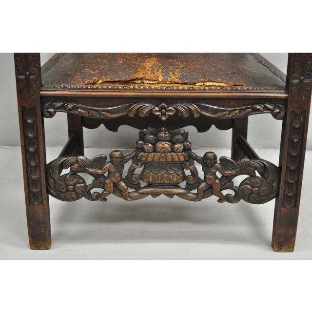 Late 19th Century Antique Italian Renaissance Carved Walnut Throne Armchair With Winged Cherubs For Sale In Philadelphia - Image 6 of 12