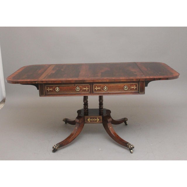 Regency Rosewood and Brass Inlaid Sofa Table, 1820s For Sale - Image 9 of 15