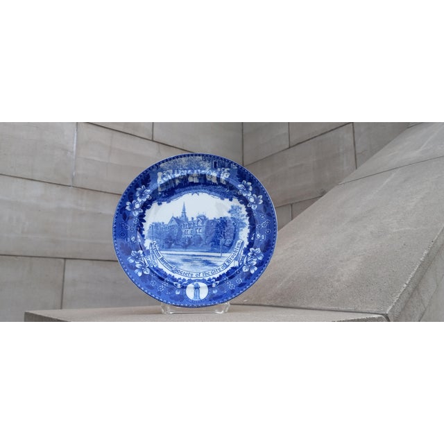 American 1900s Blue Transferware Plate American Scene on Staffordshire ~ Brooklyn Orphan Asylum Society For Sale - Image 3 of 18