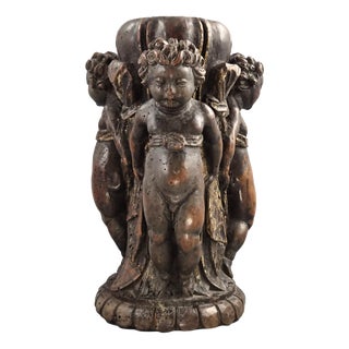 18th Century Baroque Italian Carved Walnut Torchiere Base with Three Putti For Sale