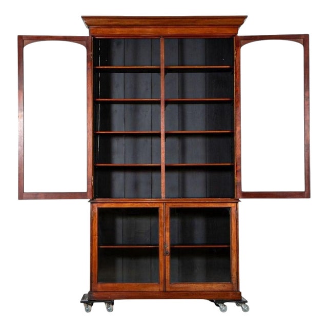 Large Antique English Mahogany Glazed Library Bookcase, 1870 For Sale