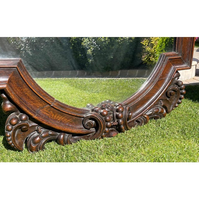 Wood Large 19th Century Renaissance Style Oak Mirror For Sale - Image 7 of 13