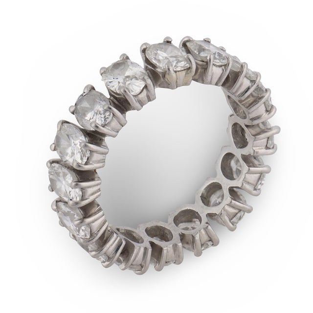 Vintage 3.40 Carat Oval Cut Diamond Platinum Eternity Band, Size 3.75 For Sale - Image 4 of 5