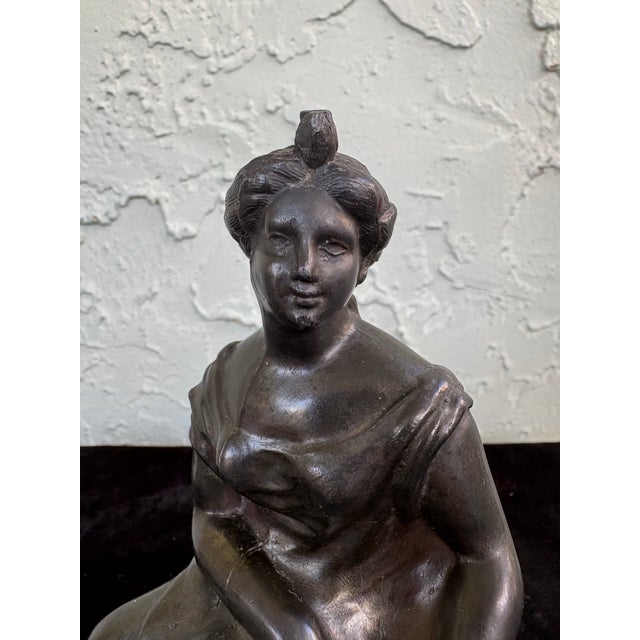 1920s Antique Spelter Lady With Harp Sculpture, Classical Figural Accent, C. 1900–1920 For Sale - Image 5 of 8